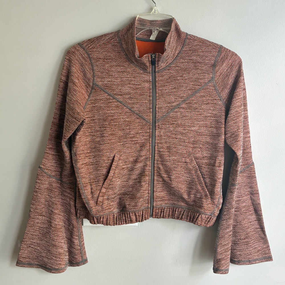 FP Movement Jacket Women Size M Orange Space Dye Bell Sleeve Full Zip Athletic‎